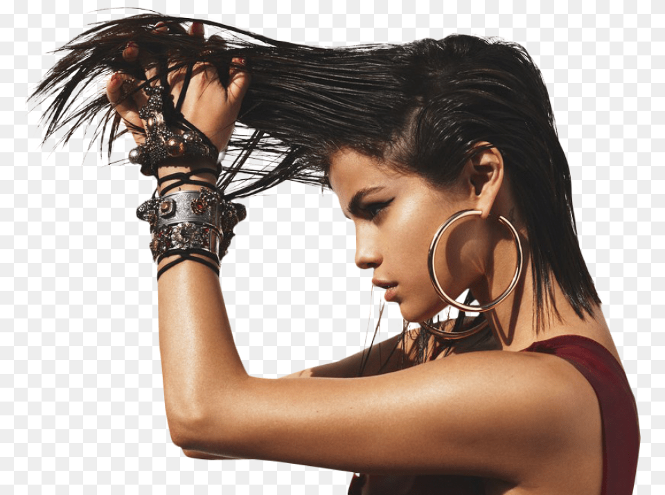 Sexy Selena Gomez Holding Her Hairs Image Selena Gomez Vogue Photoshoot, Accessories, Bracelet, Jewelry, Person Free Png