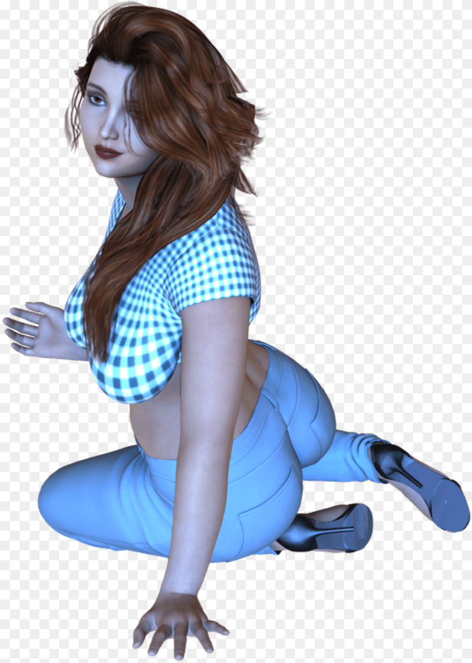Sexy Woman In 3d Model Image Anime Girl Sitting, Hand, Body Part, Person, Finger Free Png