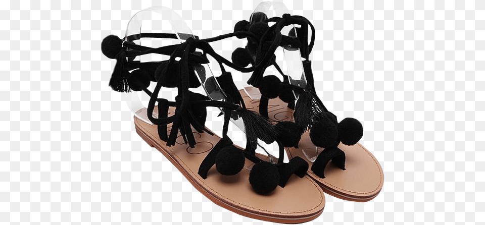 Sexy Zaful Women Black Shoes Lace Up Tassels Pompon Sandalini Neri Con Pon Pon, Clothing, Footwear, Sandal, Shoe Png