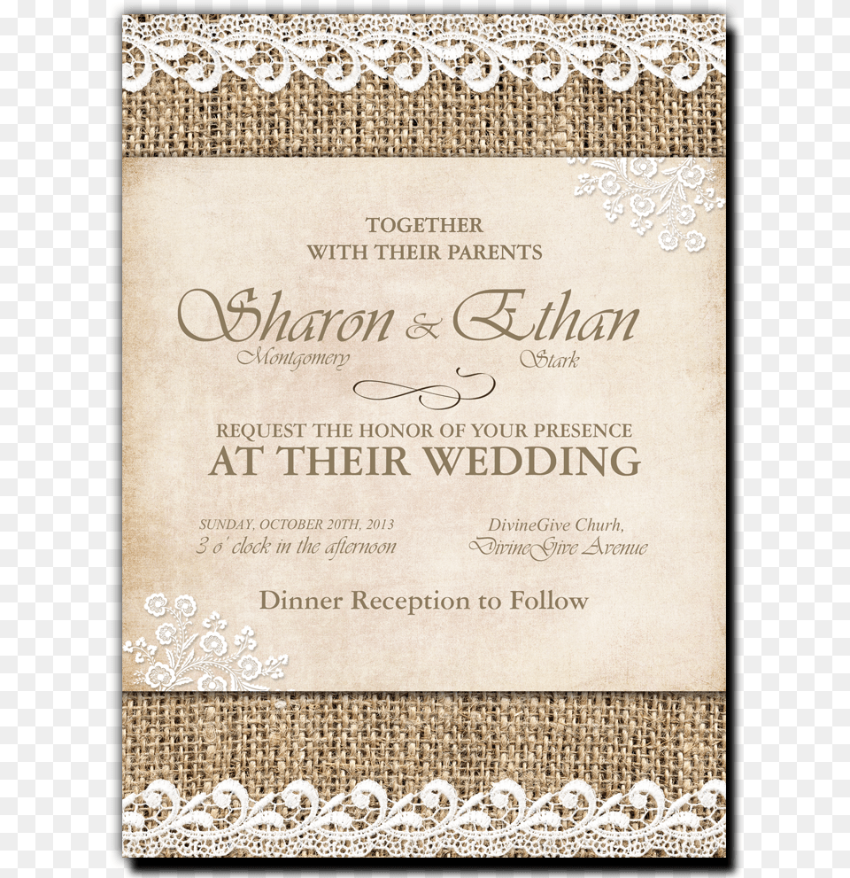 Shabby Chic Invitation Printable Wedding Invitation, Book, Publication, Home Decor, Linen Free Png