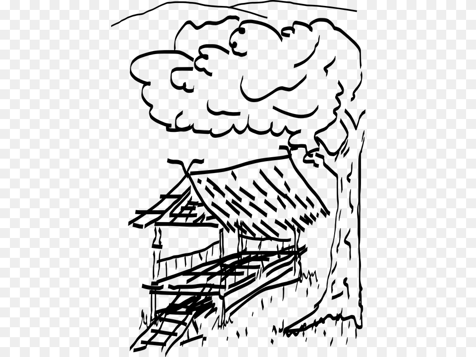 Shack Hut Home House Building Black And White Hut Clipart, Gray Free Png