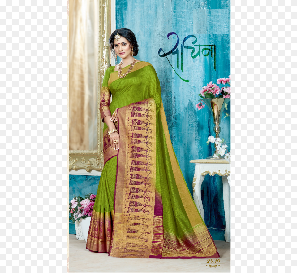 Shaded Purple And Lime Green Designer Silk Saree Sari, Lady, Person, Flower, Plant Free Png