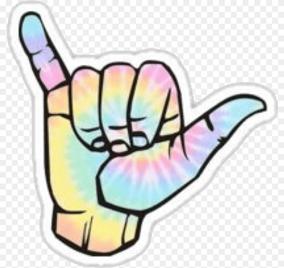 Shaka Shakahand Sticker Vsco Rainbow Freetoedit Tie Dye Hand Sticker, Body Part, Finger, Person, Smoke Pipe Free Transparent Png