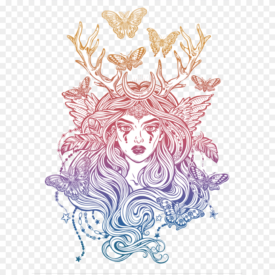 Shaman Elf Magic Woman With Deer Antlers, Art, Doodle, Drawing, Graphics Free Transparent Png