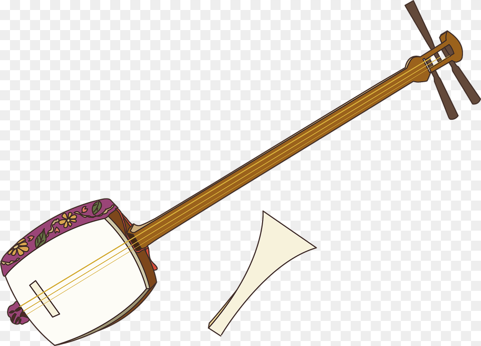 Shamisen Musical Instrument Clipart, Musical Instrument, Banjo, Bow, Weapon Png Image