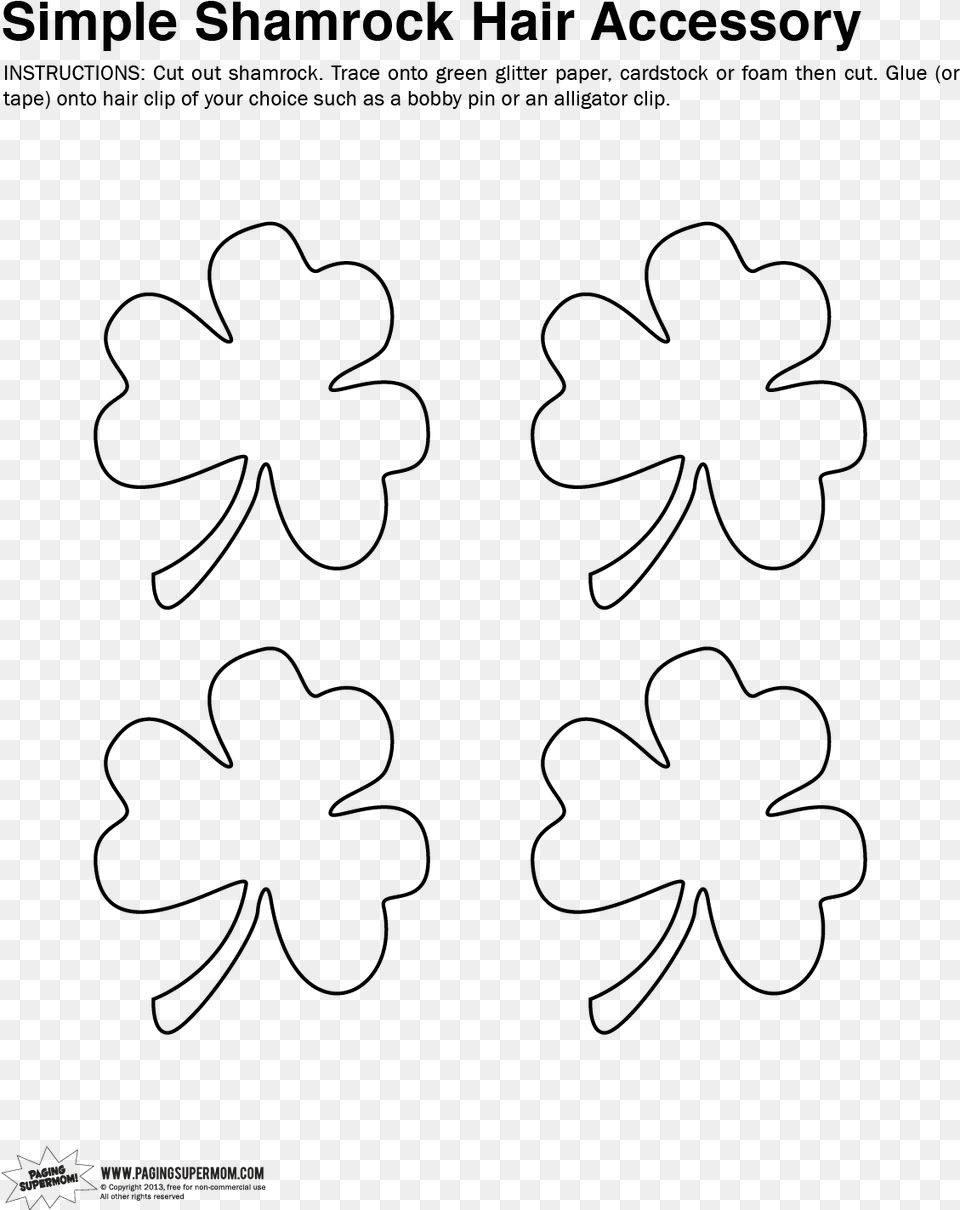 Shamrock Hair Clip Template Small Shamrock Template, Gray Free Png Download