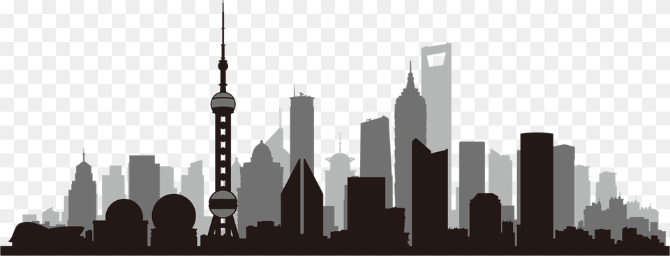 Shanghai Skyline Silhouette, Architecture, Building, City, Metropolis Free Png Download