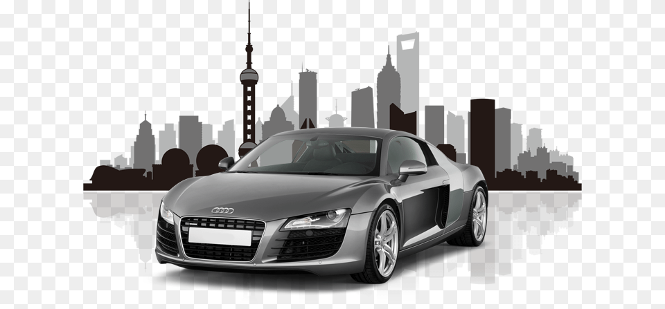 Shanghai Skyline Silhouette, Car, Vehicle, Coupe, Transportation Png Image