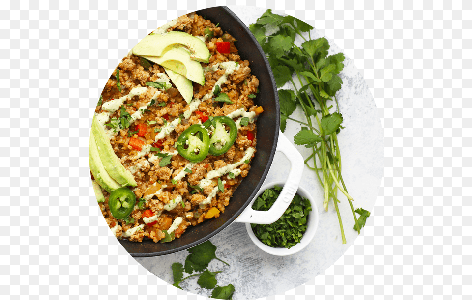 Share Article Cauliflower Rice Amp Chicken Taco Skillet Tabbouleh, Cilantro, Food, Food Presentation Png