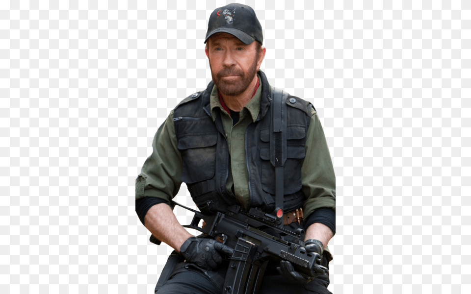 Share This Chuck Norris In Expendables, Firearm, Weapon, Adult, Gun Png Image