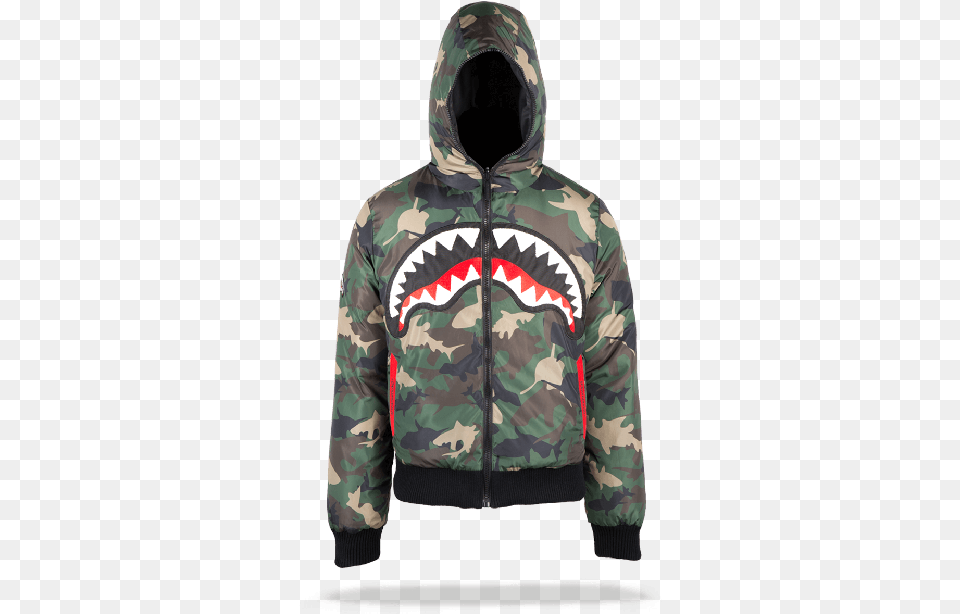Shark Mouth Camo Reversible Jacket Sprayground Boys39 Ghost Chenille Shark Backpack Black, Clothing, Coat, Hood, Hoodie Png