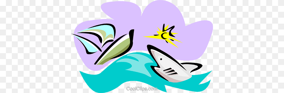 Shark With Sailboat Royalty Vector Clip Art Illustration, Graphics, Animal, Fish, Sea Life Free Transparent Png