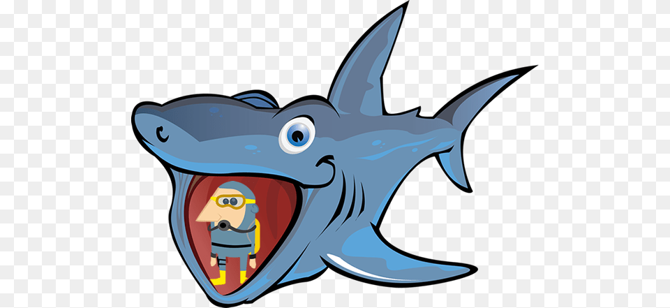 Sharkwithdiver Cartoon Shark Eating A Man, Animal, Fish, Sea Life, Baby Png