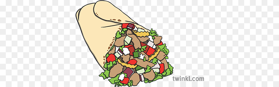 Shawarma Illustration Twinkl Language, Food, Sandwich Wrap, Burrito, Ketchup Png Image