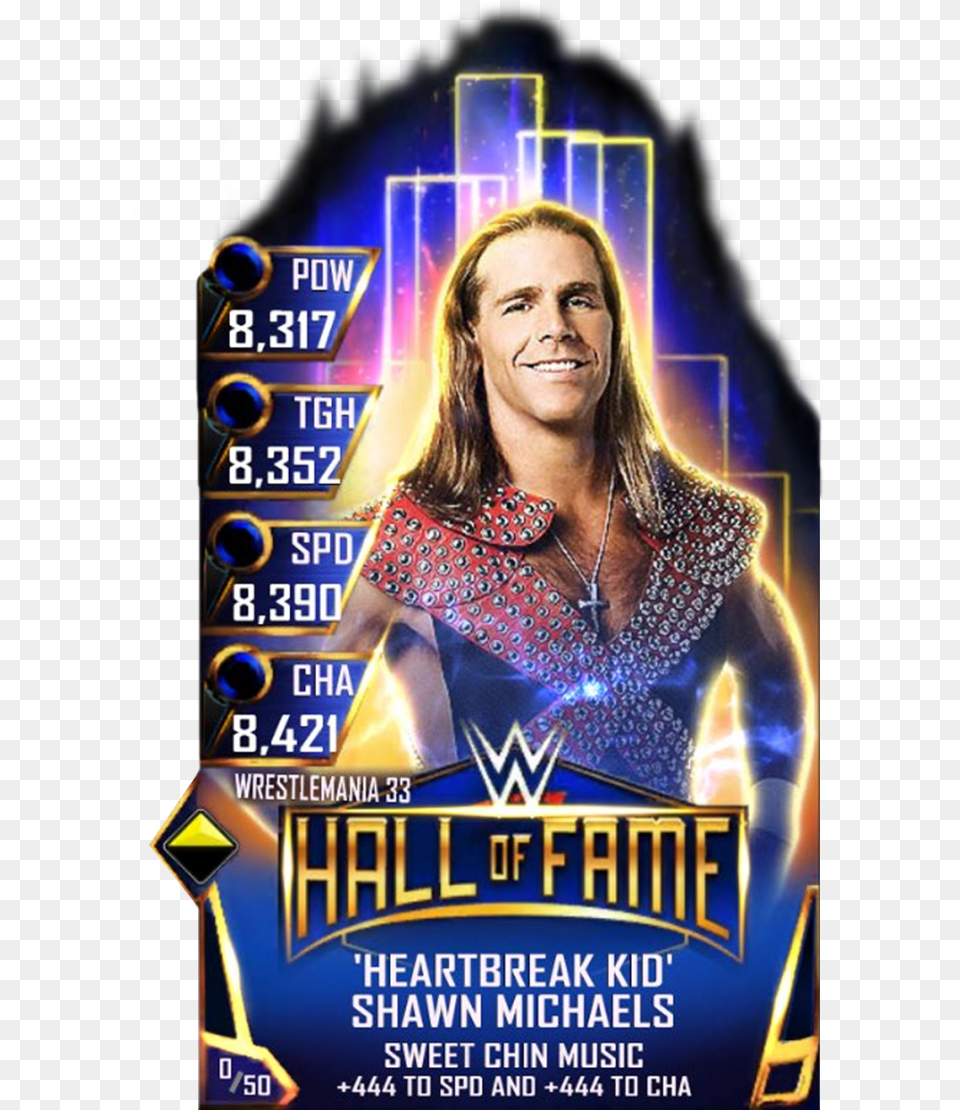 Shawnmichaels S3 14 Wrestlemania33 Halloffame Wwe Supercard Hall Of Fame Cards, Advertisement, Poster, Adult, Female Free Png Download