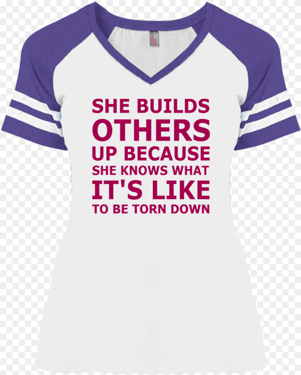 She Builds Game V Neck T Shirt, Clothing, T-shirt, Person, Jersey Free Png Download
