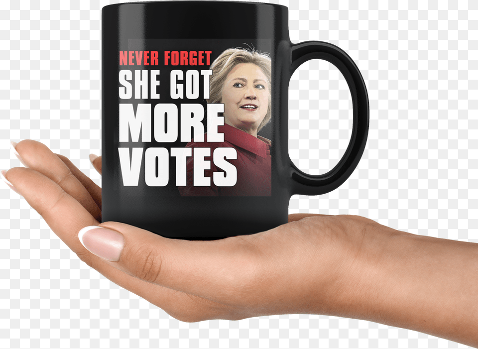 She Got More Votes Black Coffee Mug Mug, Person, Body Part, Hand, Finger Free Png Download