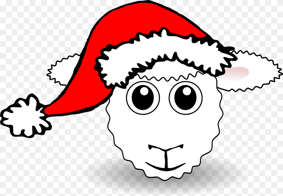Sheep Face Cartoon With Santa Hat Does A Sheep Say Merry Christmas, Baby, Person, Head, Livestock Free Transparent Png
