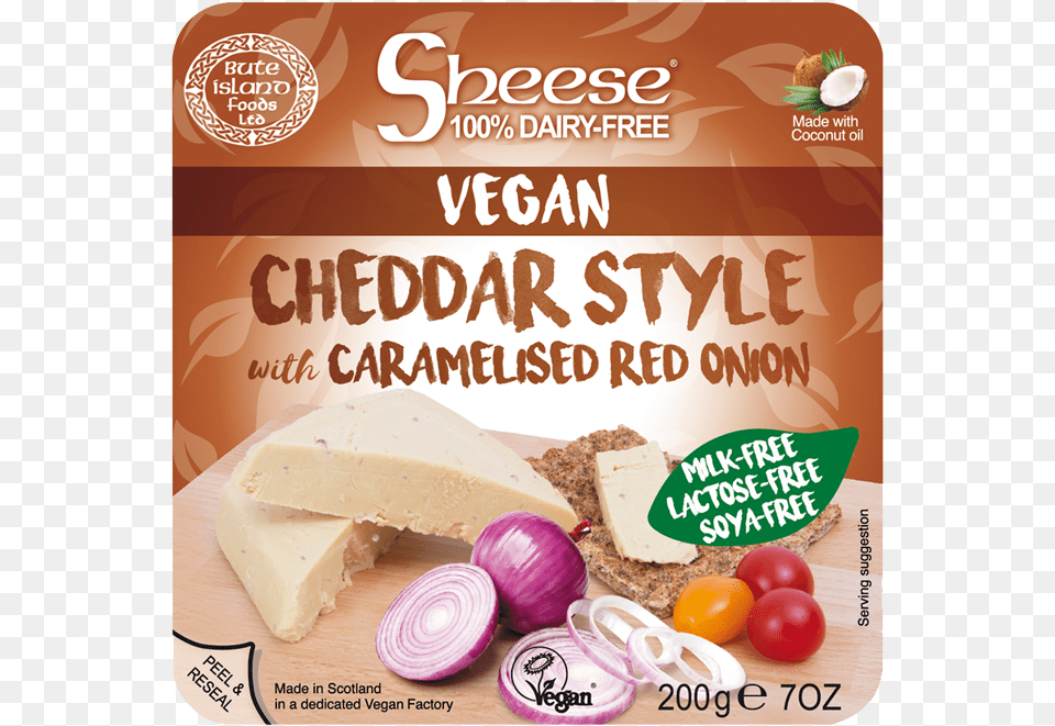 Sheese Vegan Cheddar Style With Caramelised Red Onion Natural Foods, Advertisement, Poster, Food, Produce Free Transparent Png
