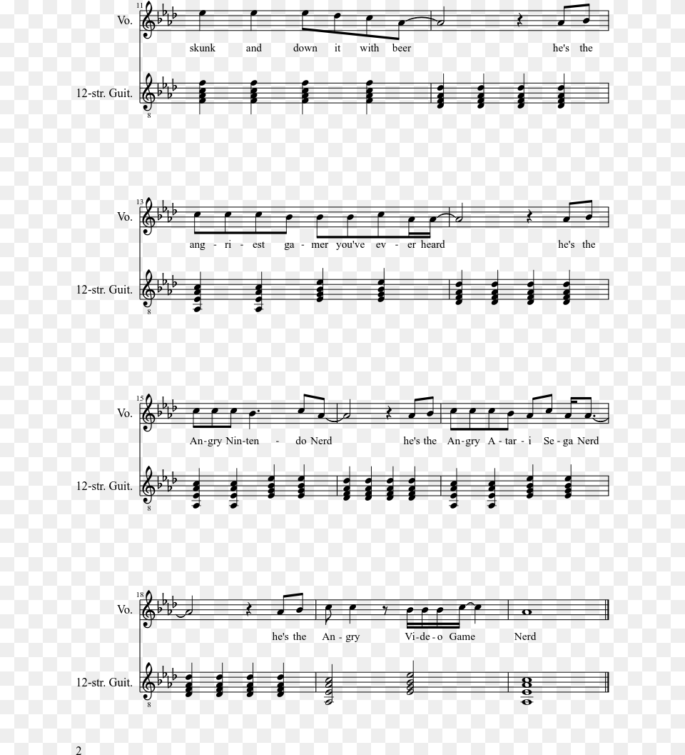 Sheet Music 2 Of 2 Pages Avgn Theme Piano Sheet Music, Gray Png Image