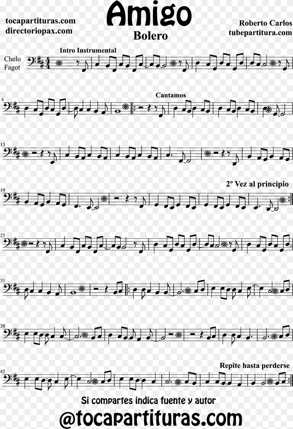 Sheet Music Cello And Bassoon Amigo Partitura De Chelo Partituras De Roberto Carlos, Gray Png Image