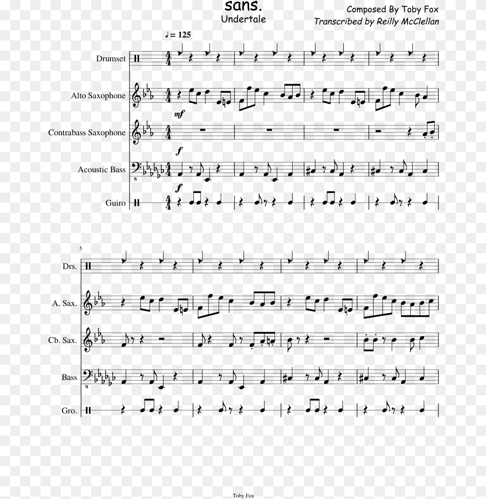 Sheet Music Composed By Composed By Toby Fox Transcribed Alto Saxophone Epic Sax Sheet Music, Gray Free Png Download