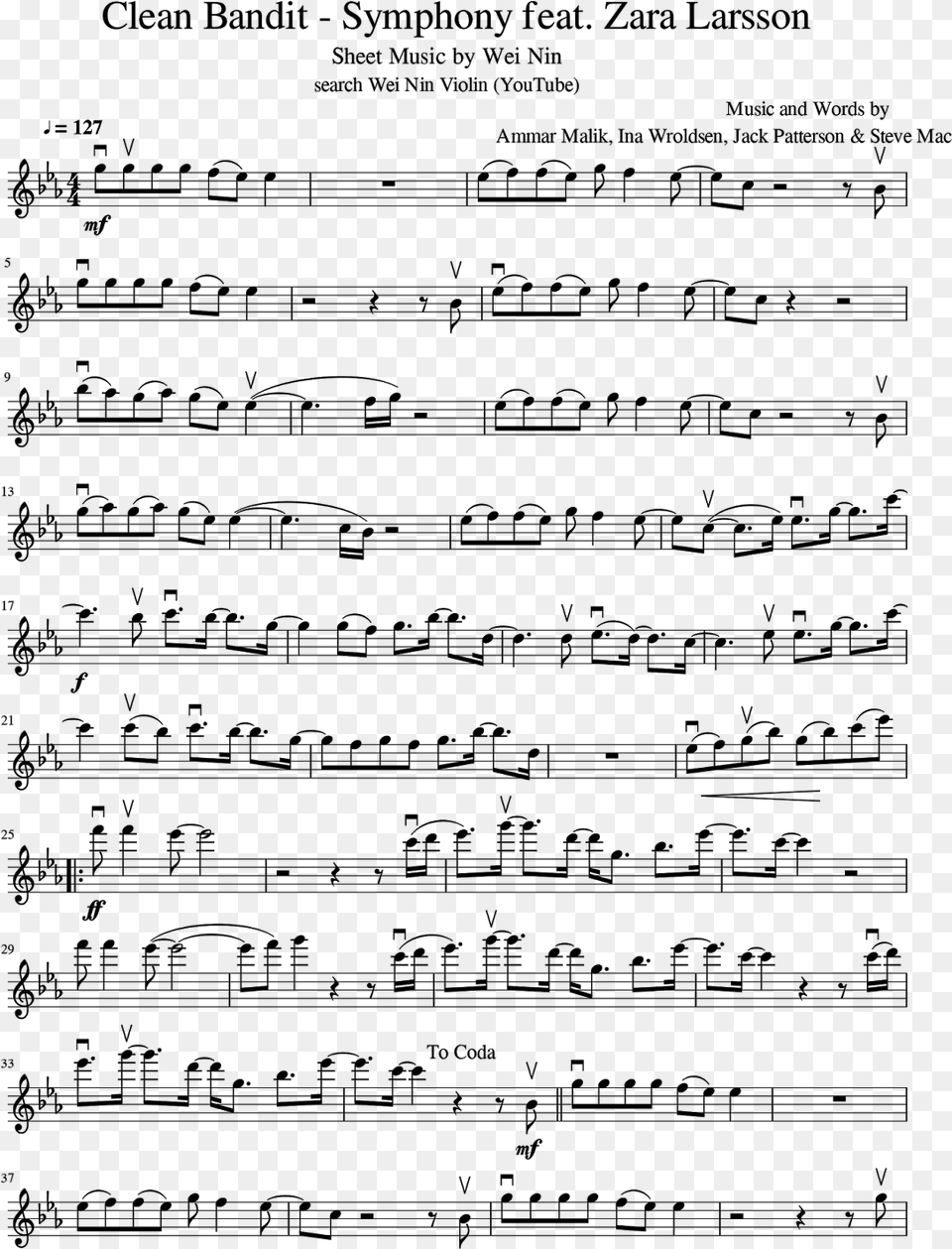 Sheet Music For Piano Symphony Clean Bandit Download Symphony By Clean Bandit Violin Sheet Music, Gray Png