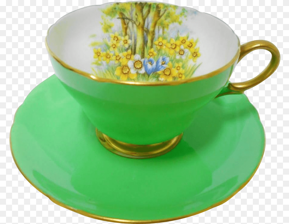 Shelley Henley Daffodil Time Green Tea Cup And Saucer Saucer, Plate Png