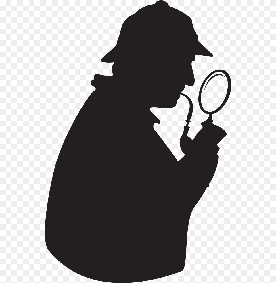 Sherlock Holmes With Magnifying Glass, Person, Silhouette, Photography Png Image