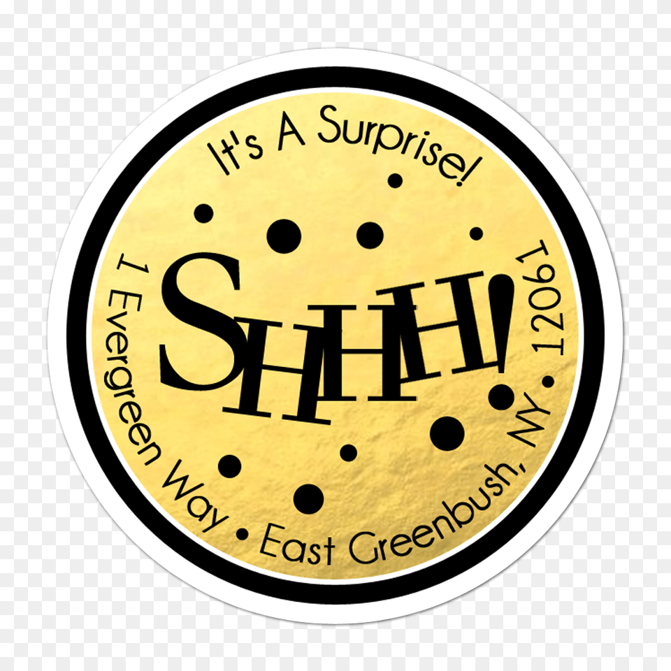 Shhh Surprise Faux Gold Foil Personalized Sticker Inktropolis, Alcohol, Beer, Beverage, Logo Png