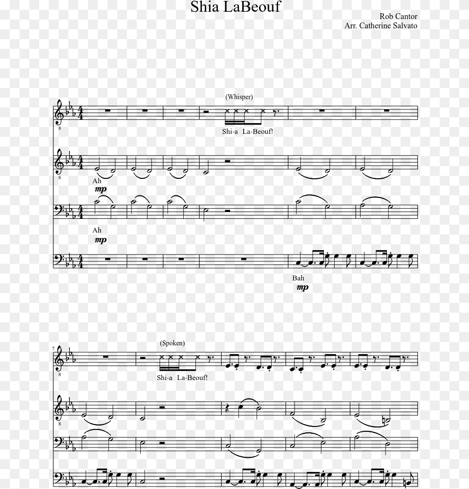 Shia Labeouf Sheet Music Composed By Rob Cantor Arr Sheet Music, Gray Free Transparent Png