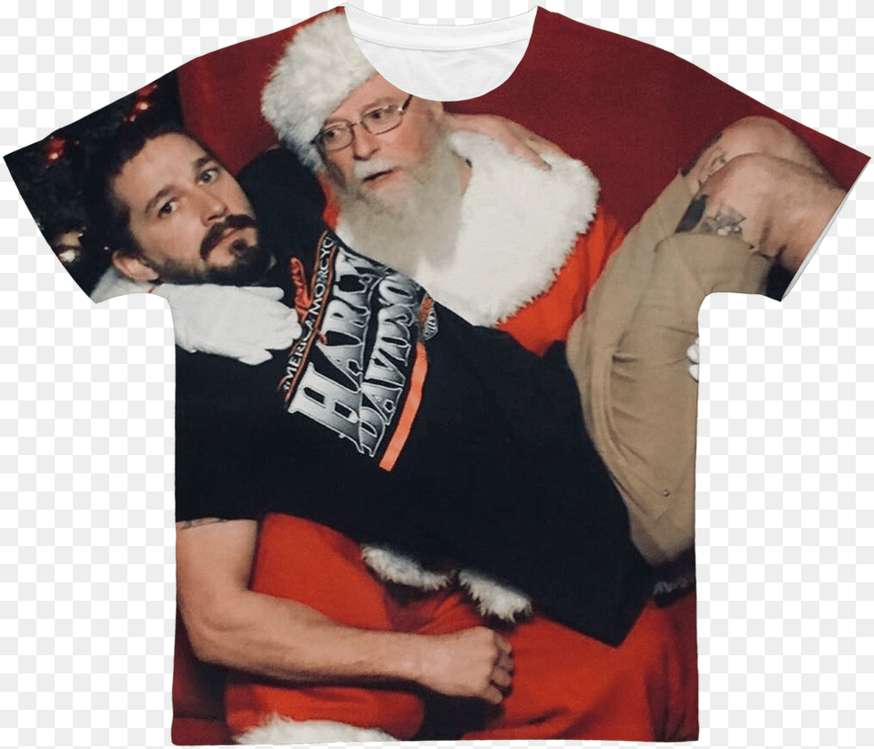 Shia Labeouf With Santa Classic Sublimation Adult Shia Labeouf, Clothing, T-shirt, Male, Man Free Transparent Png