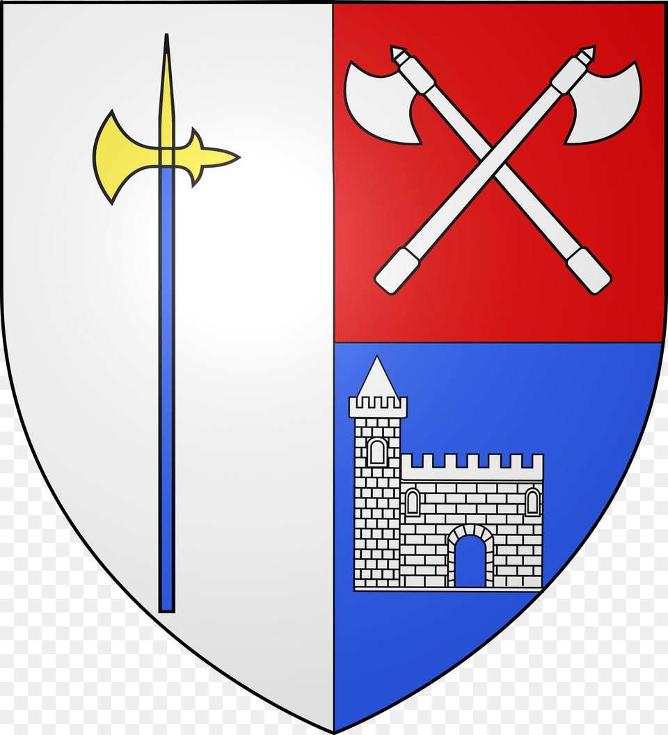 Shield Depicting A Halberd On The Left And Two Battleaxes, Sword, Weapon, Armor Free Transparent Png