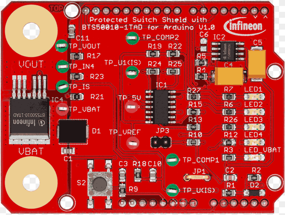 Shield For Arduino With Bts500xx 1tad Infineon Power Management Ic Development Tools, Electronics, Hardware, Scoreboard, Printed Circuit Board Png Image