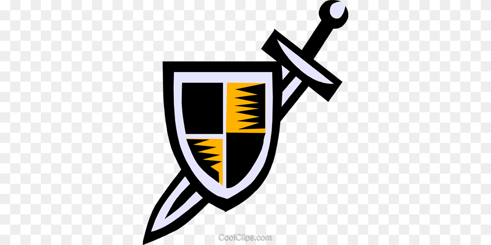 Shield Symbol Royalty Vector Clip Art Illustration, Armor, Sword, Weapon, Blade Free Transparent Png