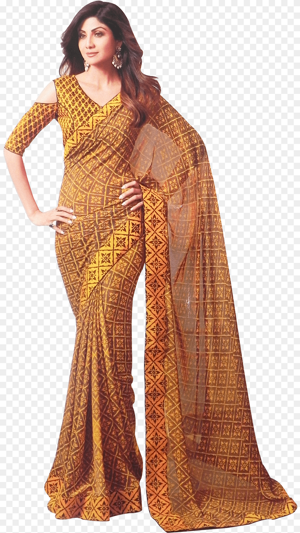 Shilpa Shetty Saree Green Shilpa Shetty In Yellow Dress, Adult, Female, Person, Woman Free Png Download