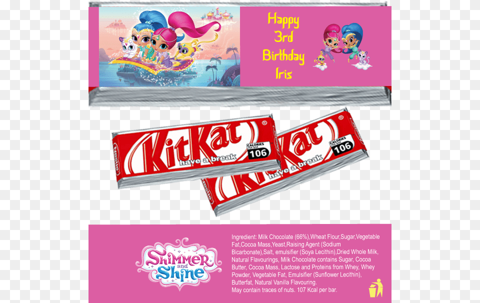 Shimmer Amp Shine Kitkat Wrappers New Shimmer And Shine Birthday Party Edible Cake Topper, Advertisement, Food, Sweets, Poster Free Png