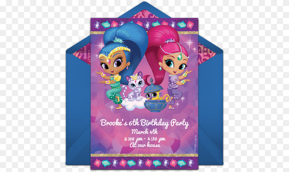 Shimmer And Shine Birthday Party Invite, Advertisement, Envelope, Greeting Card, Mail Png Image