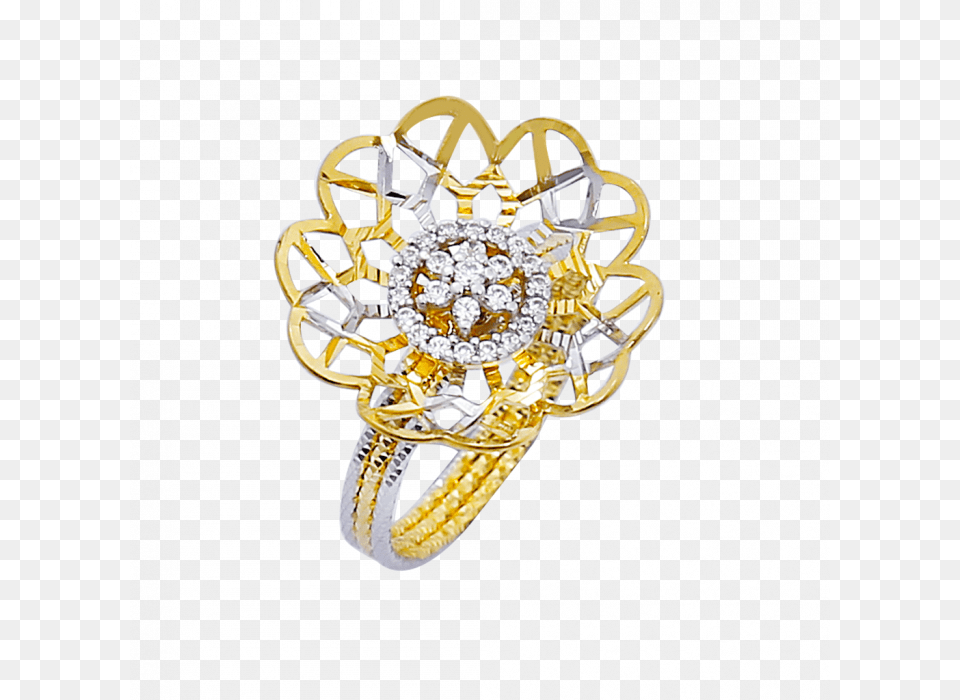 Shimmer Gold Flower With Studded Ring Pre Engagement Ring, Accessories, Jewelry, Diamond, Gemstone Free Png