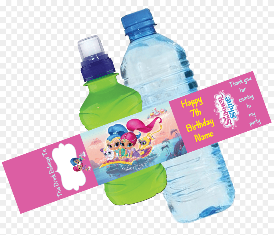 Shimmer Shine Bottle Wrappers Partywraps, Water Bottle, Plastic, Advertisement, Beverage Free Transparent Png
