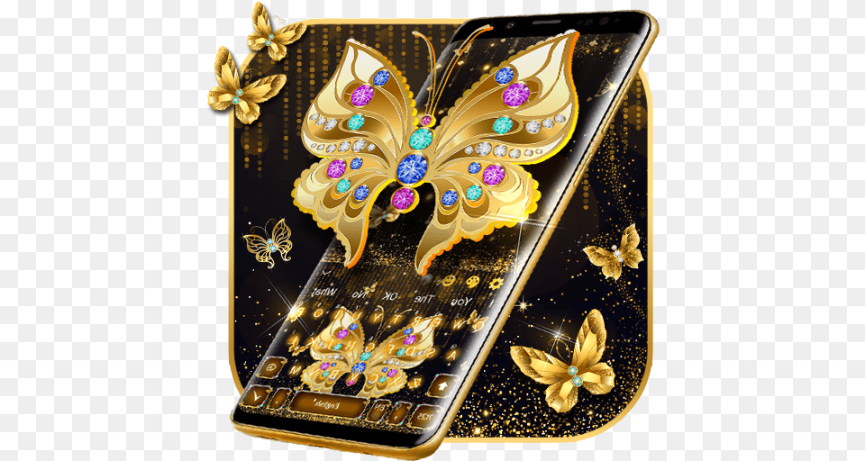 Shining Gold Butterfly Keyboard U2013 Google Play Ilovalari Decorative, Electronics, Mobile Phone, Phone Png Image
