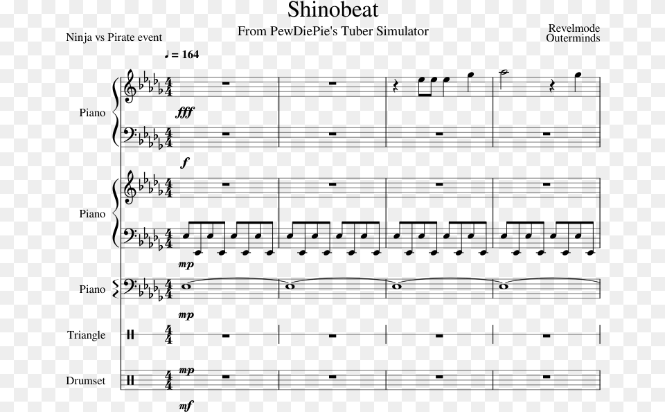 Shinobeat From Pewdiepie39s Tuber Simulator Sheet Music, Gray Png