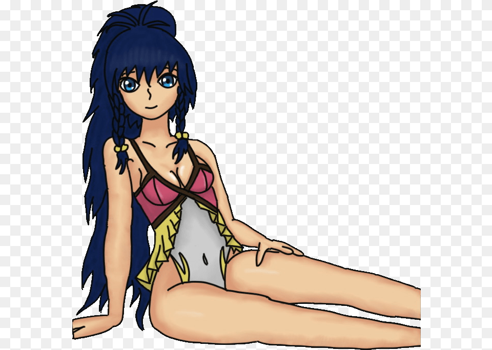 Shiny Girls Anime In Bikini Sitting, Adult, Swimwear, Publication, Person Png