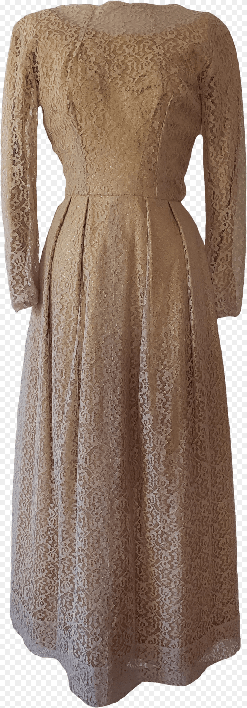 Shiny Gold Dress With Tan Lace Overlay Full Length, Formal Wear, Gown, Sleeve, Wedding Free Png