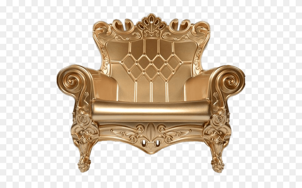 Shiny Gold Throne, Furniture, Chair, Armchair Png Image