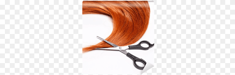 Shiny Red Hair And Hair Cutting Shears Wall Mural Red Hair, Scissors Free Transparent Png