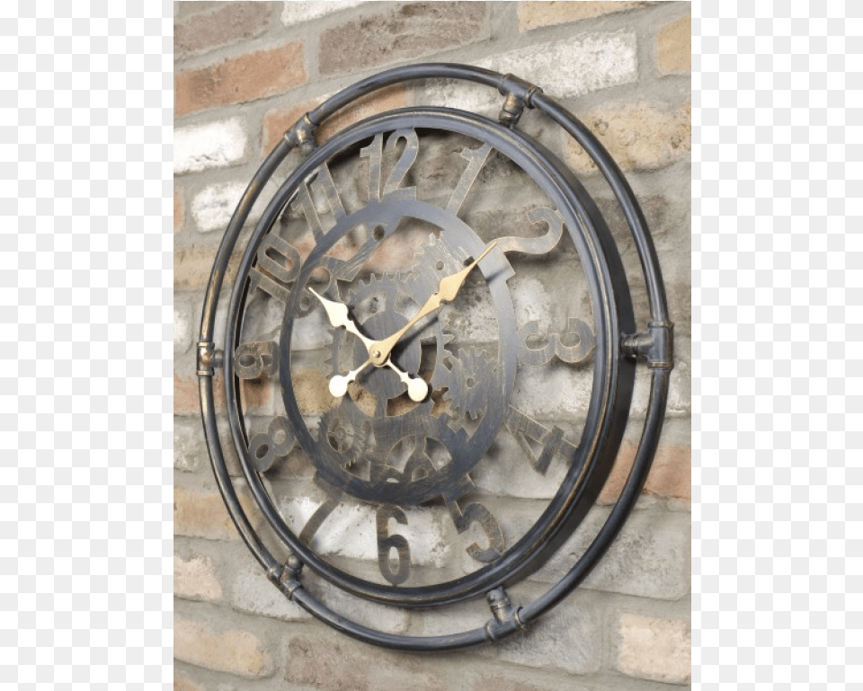 Ship39s Wheel Industrial Style Black Amp Gold Wall Horloge Murale Engrenage, Clock, Wall Clock, Machine, Analog Clock Png Image
