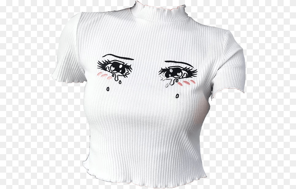 Shirt Tshirt Anime Eyes Cry Crying Manga White, Clothing, T-shirt, Blouse, Stain Free Png Download