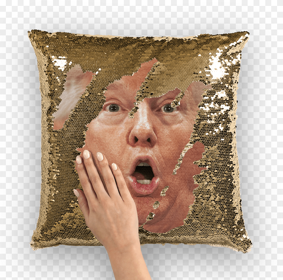 Shocked Trump Sequin Cushion Cover Nicolas Cage Sequin Pillow, Home Decor, Head, Face, Person Png Image
