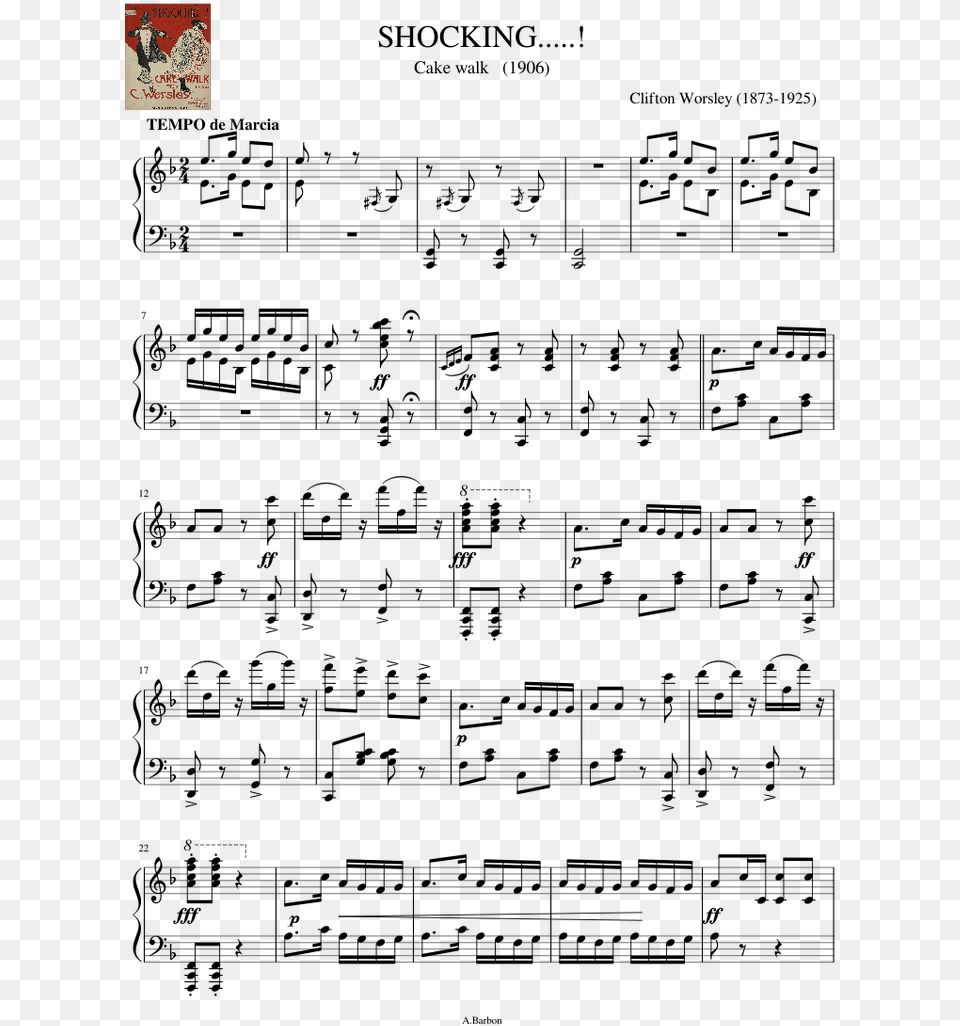 Shocking Cake Walk From Clifton Worsley Sheet Music 7 8 Piano Music, Person Free Transparent Png